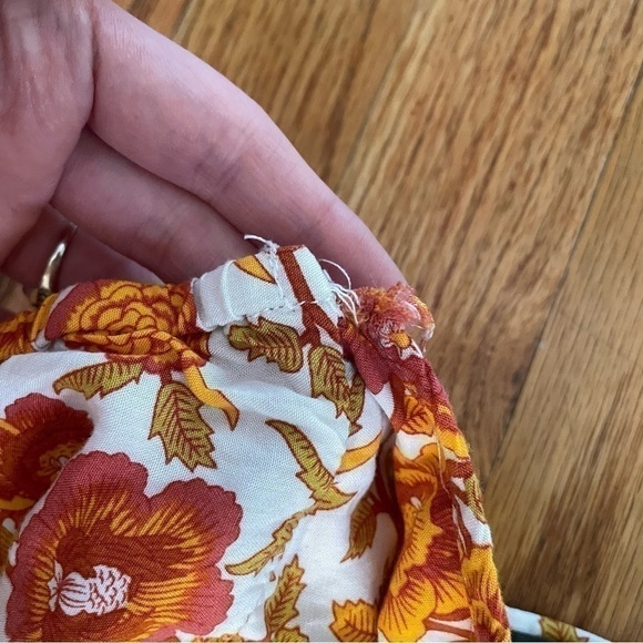 SHEIN White Orange Mustard Floral Border Print Boho Halter Dress ALTERED STRAPS - Picture 15 of 16